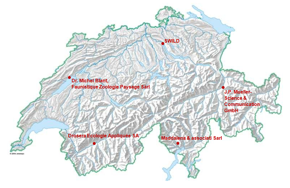 Schweizer Karte mit den fünf Ökobüros